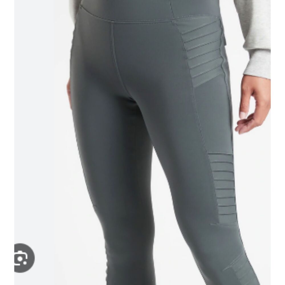 Athleta Delancey Moto Tight Leggings Women Small Green High Rise Zip Ankle 27” - Picture 16 of 16
